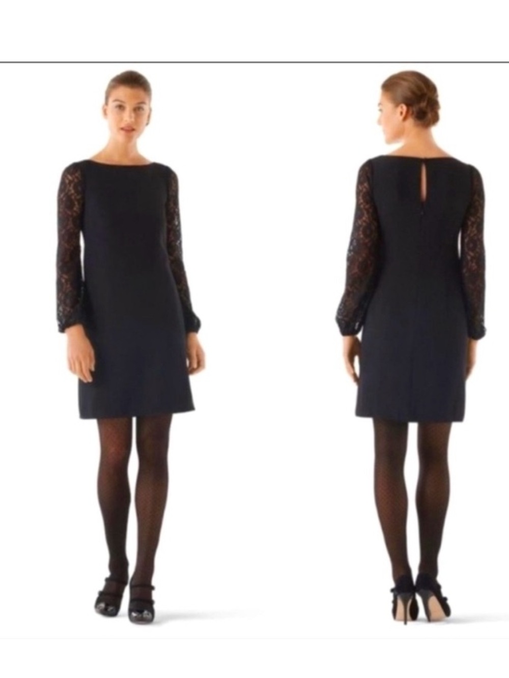 White House Black Market Black Lace-Sleeve Long Sleeve Sheath Dress